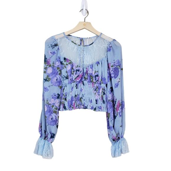 Free People Womens XS Daphne Blouse in Silver Blue Combo NEW - Picture 2 of 11